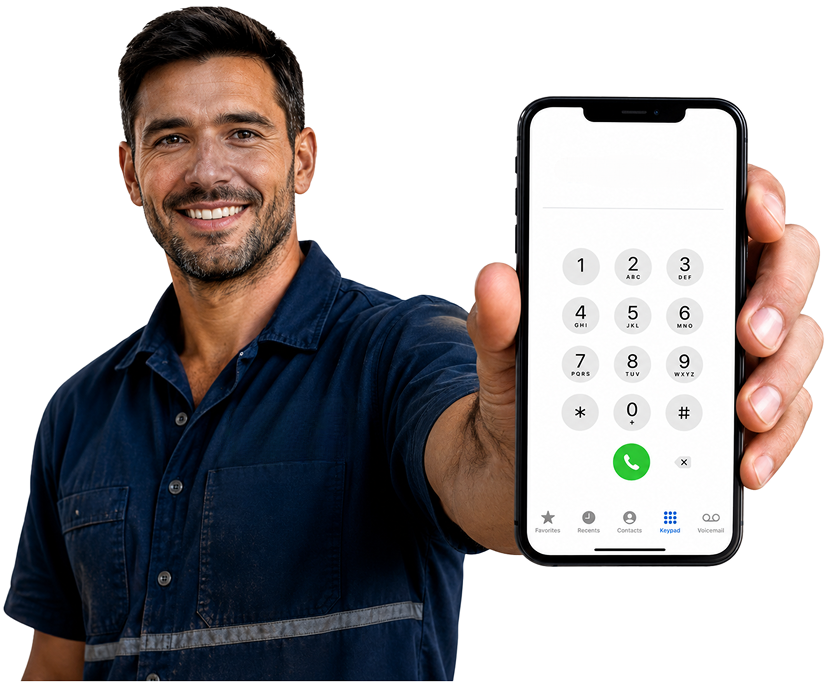 Pyrmont Blocked Drains plumber holding a phone — call 1300 261 965