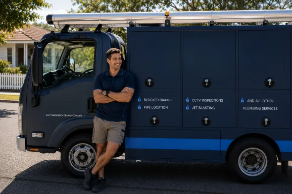 Service van and plumber at a Pyrmont callout