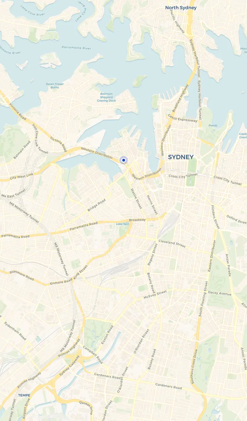 Map of the Pyrmont service area and the surrounding suburbs we cover.