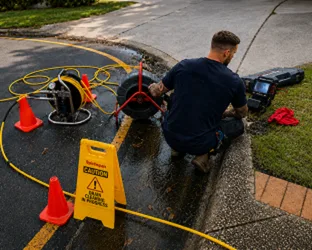 Plumber checking a blocked drain on a Pyrmont job