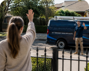 Customer waving goodbye to a Pyrmont Blocked Drains plumber